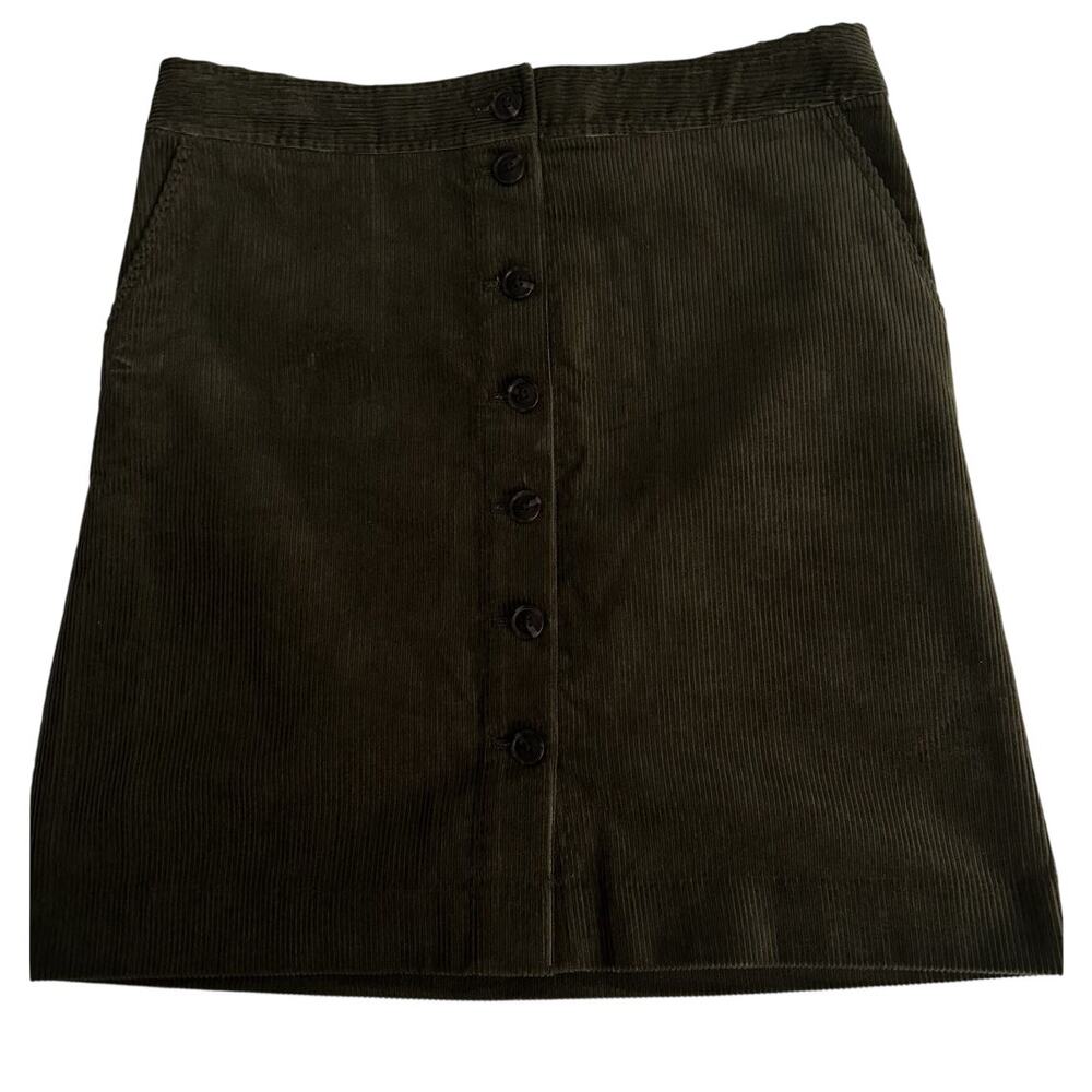 NWT Talbots Olive Moss Corduroy Button Down A-line Skirt Slash Pockets 10 Petite